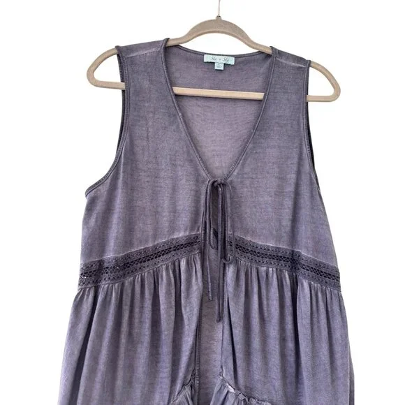 She + Sky Sleeveless Boho Tiered Vest With Lace Detail High Low Hem - Picture 3 of 10
